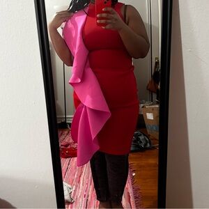 Lavish Alice Bold Red and Pink Asymmetrical Dress
